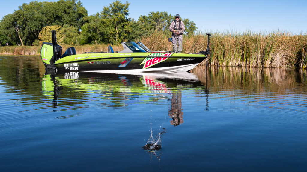 Pro angler casting from a boat