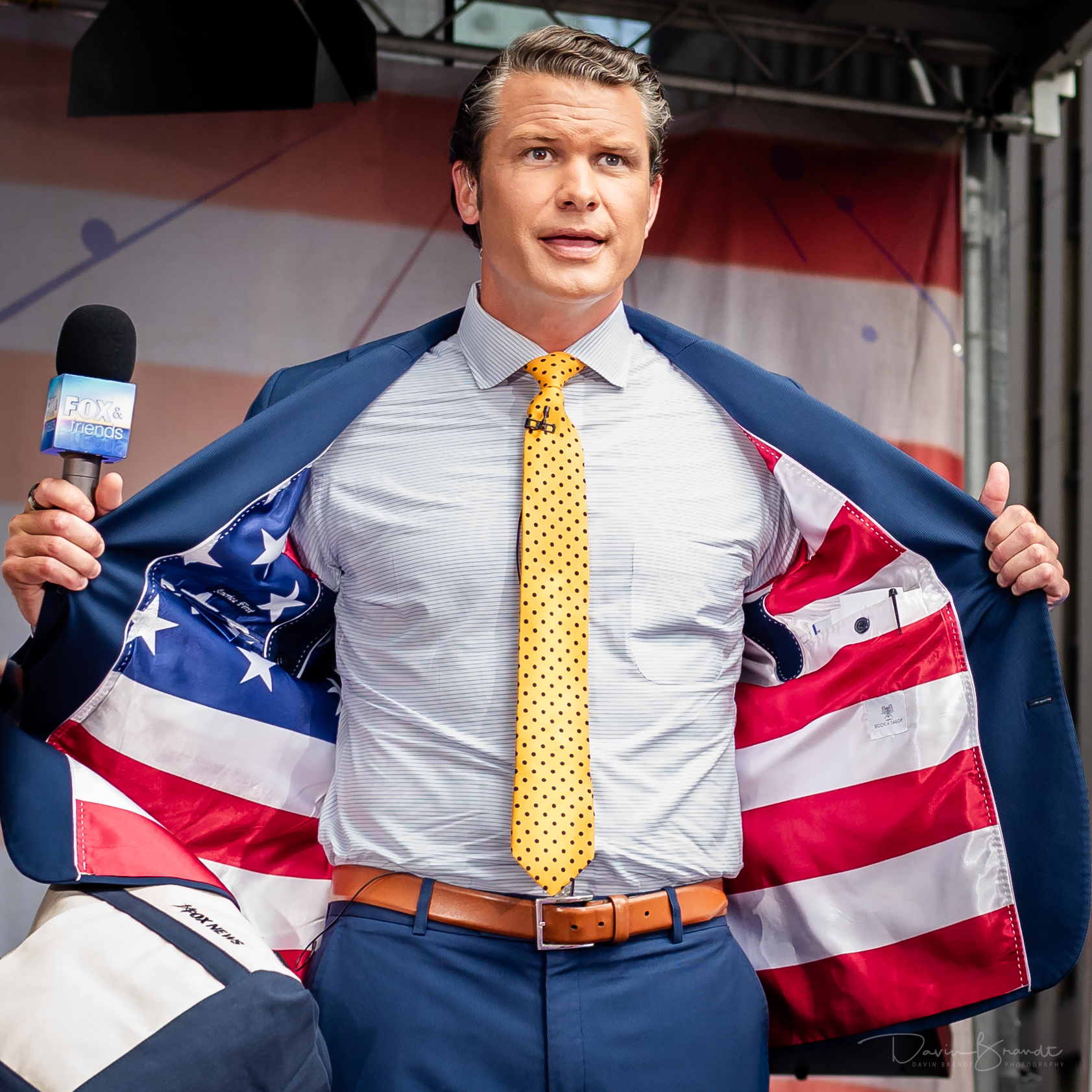 Pete Hegseth showing patriotic suit